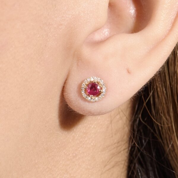 Aretes Halo con Rubis y Diamantes Naturales