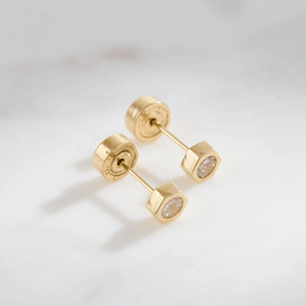 Aretes de Bebé modelo Hexagonal con Cristal